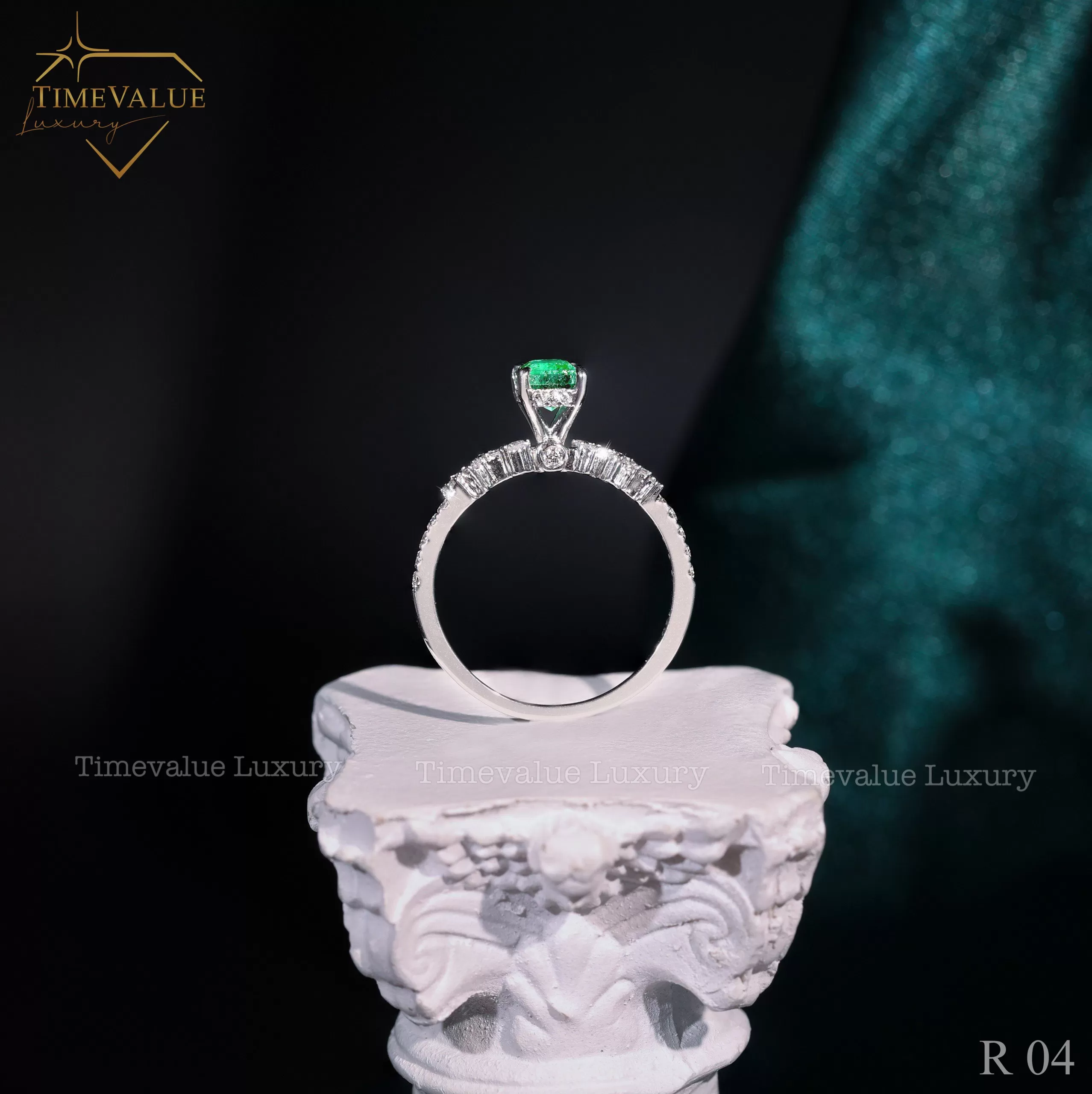 Nhẫn Kim cương Nữ gắn đá Emerald R04 05