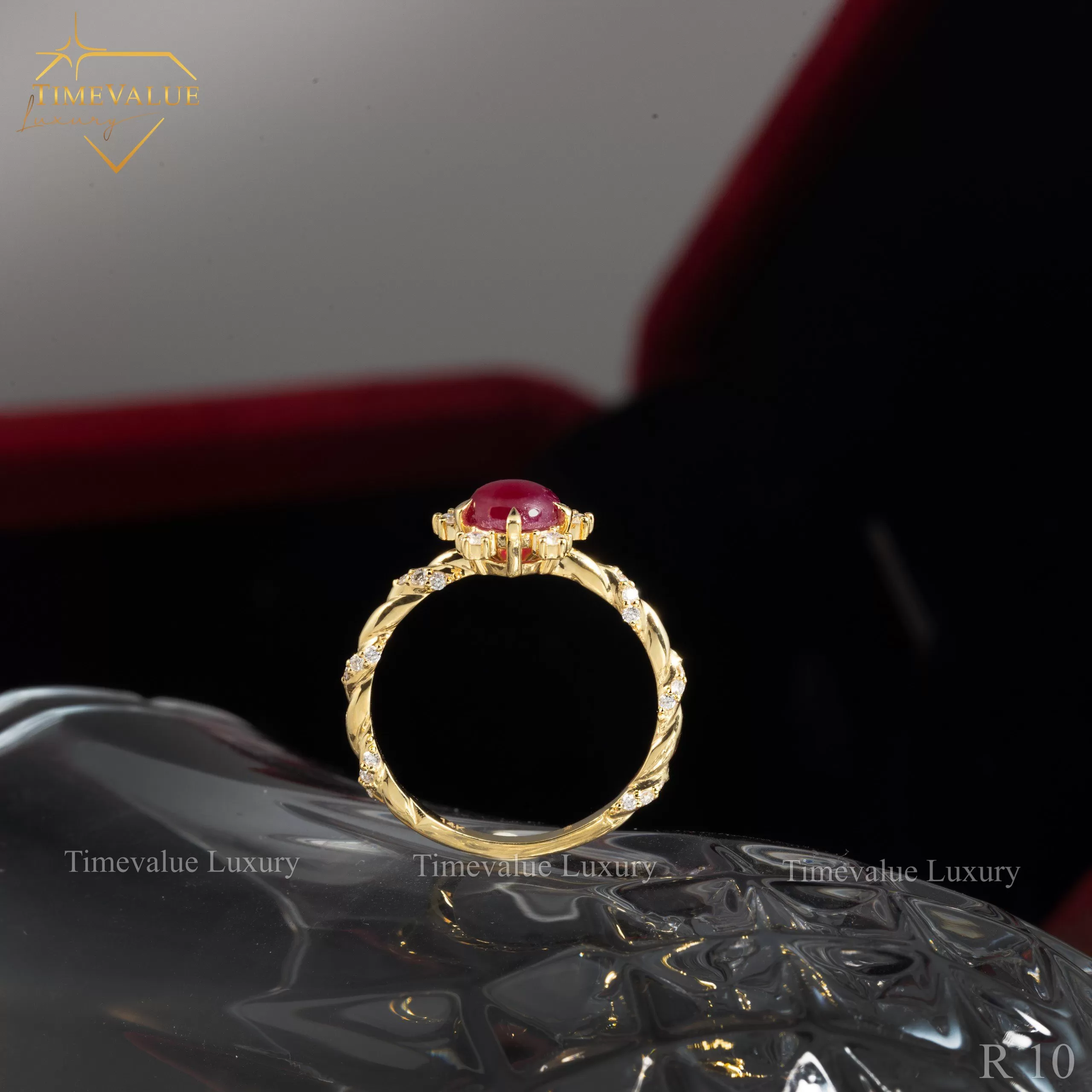 Nhẫn Kim cương Nữ gắn đá Ruby R10 05